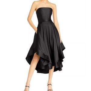 AQUA Black Strapless Midi Gown - Mikado